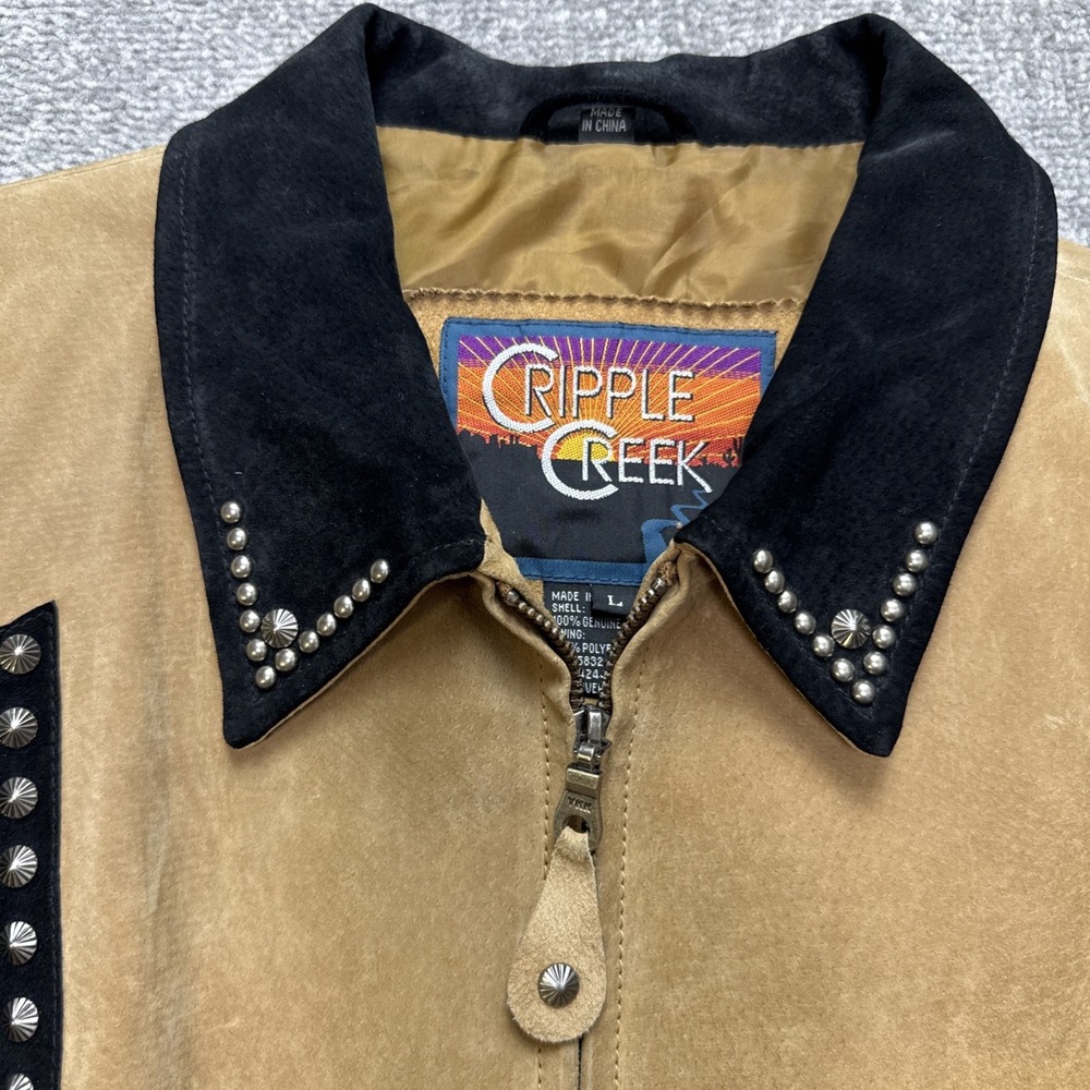 Cripple Creek Large Western Leather Suede Jacket Star Cowgirl Studded Festival - Picture 6 of 11